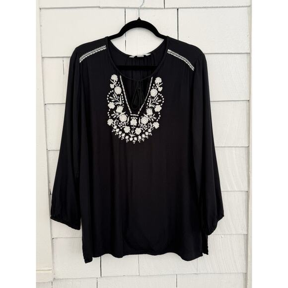 Old Navy Women's L Floral Embroidered Tasseled V-Neck Tunic Peasant Cottagecore - Picture 1 of 8